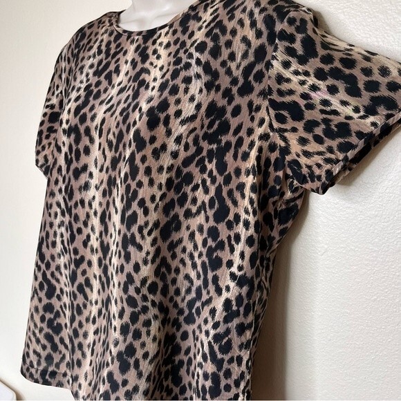 Vintage QuoSilk Animal Print Silk Short Sleeve Round Neck Blouse Women Large - Picture 3 of 11